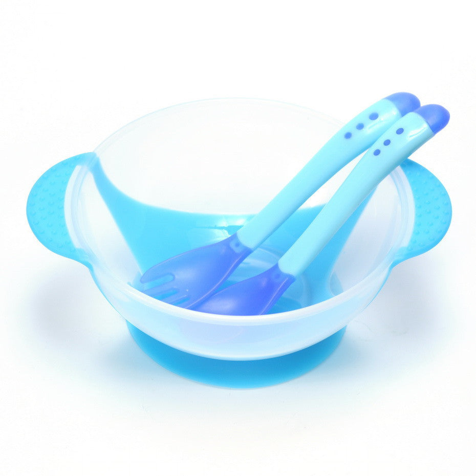 3Pcs/set Baby Dishes With Suction Bowl Temperature Sensing Spoon