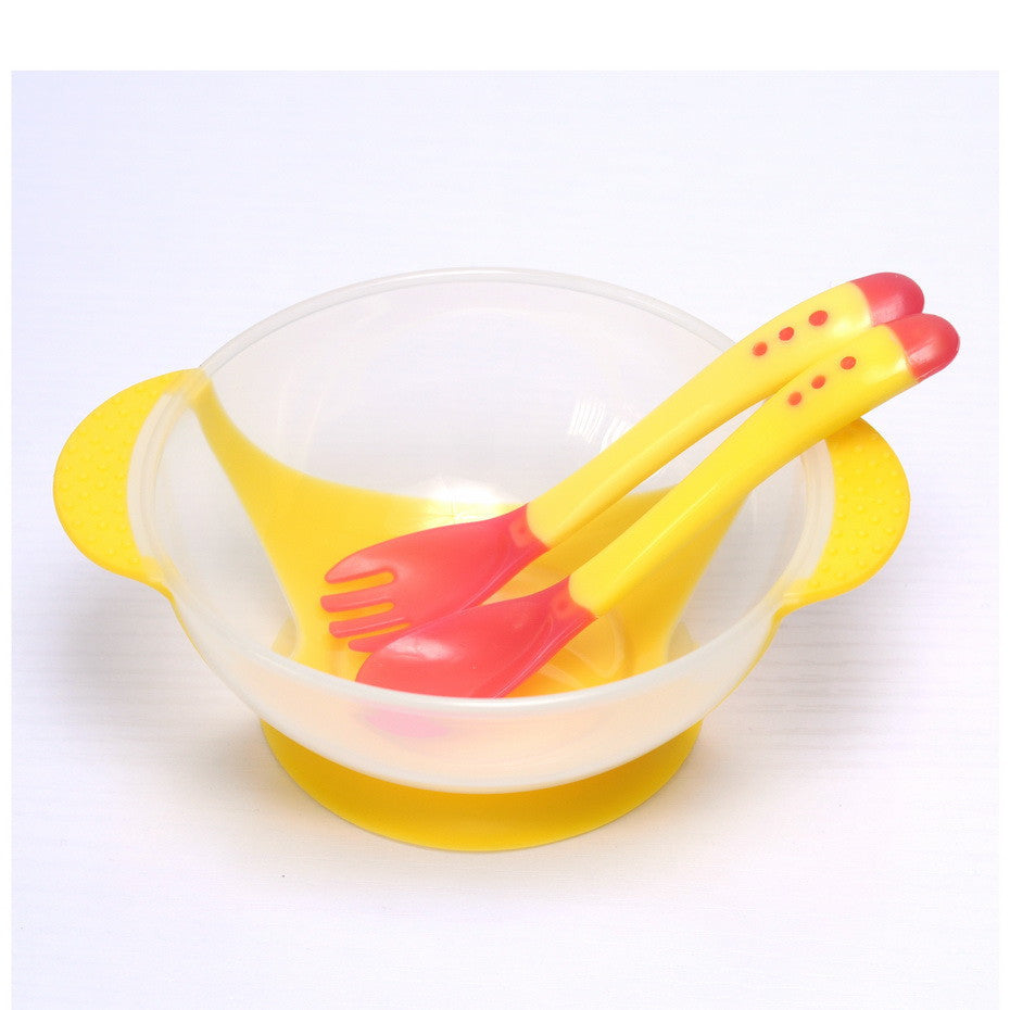 3Pcs/set Baby Dishes With Suction Bowl Temperature Sensing Spoon