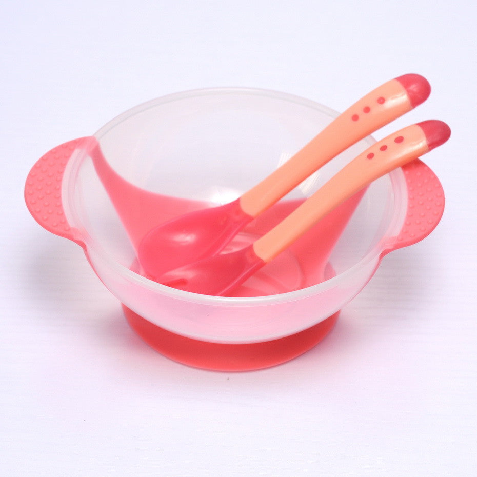 3Pcs/set Baby Dishes With Suction Bowl Temperature Sensing Spoon