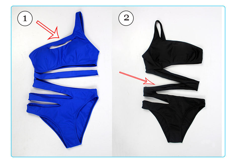 2016 Sexy One Piece Swimsuit Bandage For Women Solid White and Blue One shoulder Cut Out Monokini Swimwear Bathing Suit bodysuit