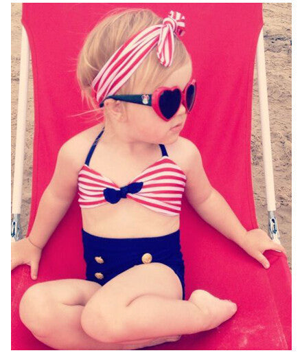 1-2Year Cute baby little girls rain bow Fringe string Bikini swim bathing suit for kid high waist Swimwear sea Biquini infantils