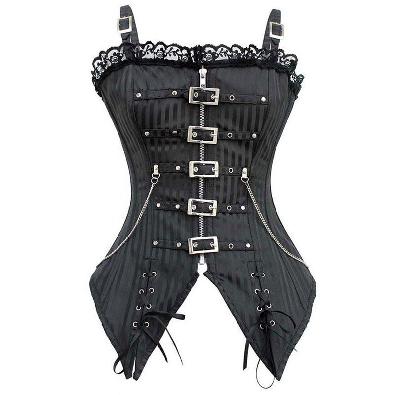 2016 New Fashion Striped Gothic Punk Steampunk Overbust Corset Waist Training Corsets