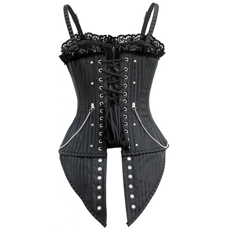 2016 New Fashion Striped Gothic Punk Steampunk Overbust Corset Waist Training Corsets