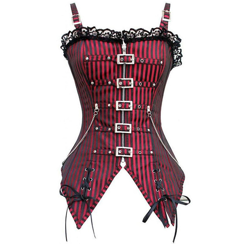 2016 New Fashion Striped Gothic Punk Steampunk Overbust Corset Waist Training Corsets