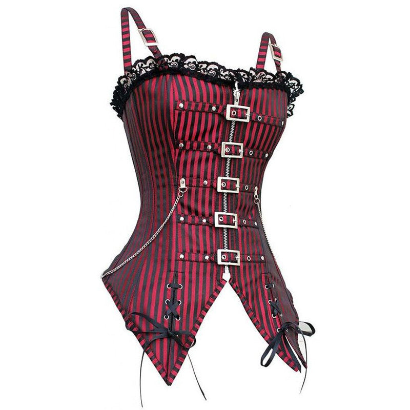 2016 New Fashion Striped Gothic Punk Steampunk Overbust Corset Waist Training Corsets
