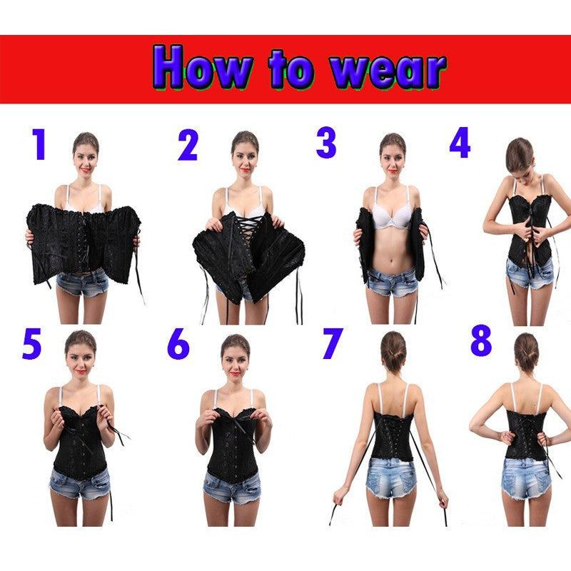2016 New Fashion Striped Gothic Punk Steampunk Overbust Corset Waist Training Corsets