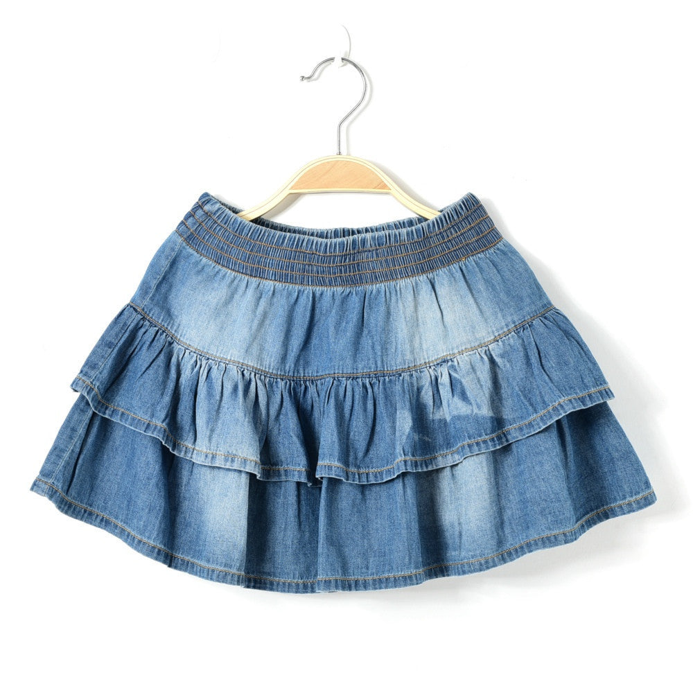 2016 new summer style girl denim tutu mini skirts children layered jeans kids clothes pettiskirt 8 10 12 14 16T years old