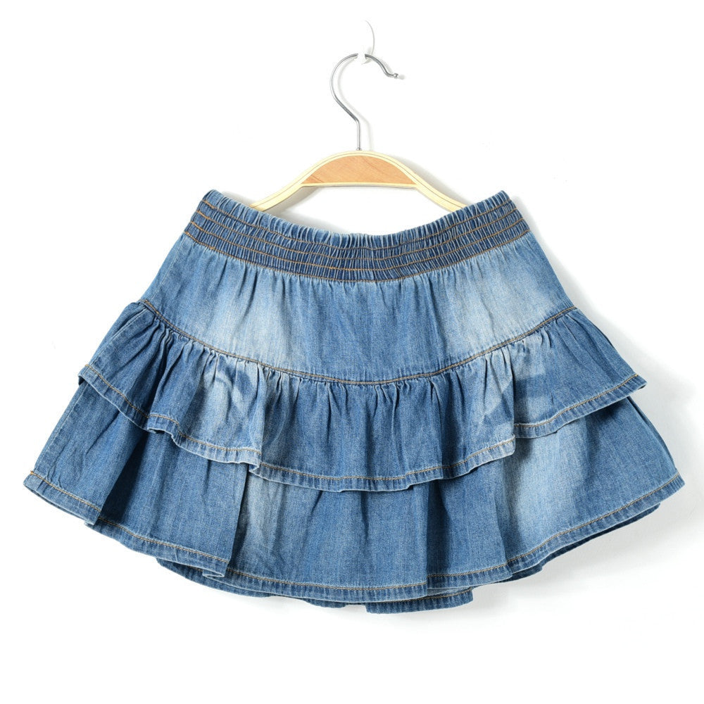 2016 new summer style girl denim tutu mini skirts children layered jeans kids clothes pettiskirt 8 10 12 14 16T years old