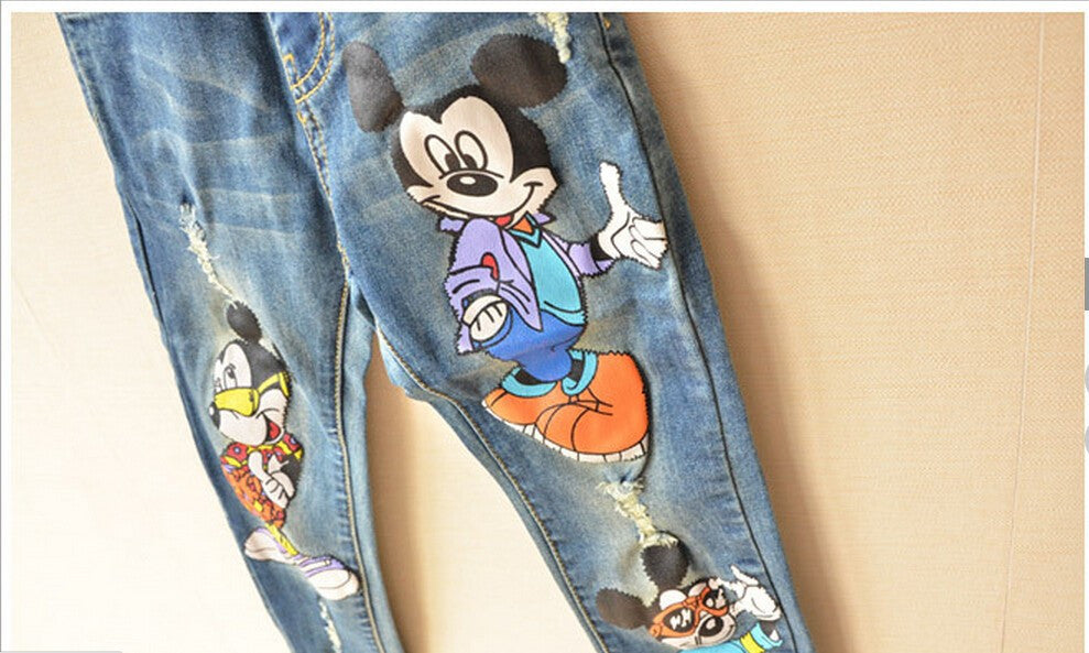 2-8Yrs Children Pants girls jeans Spring Baby Girl Cartoon Mouse Jeans Trousers Fashion Children Clothing Jeans Girls Kids Jeans