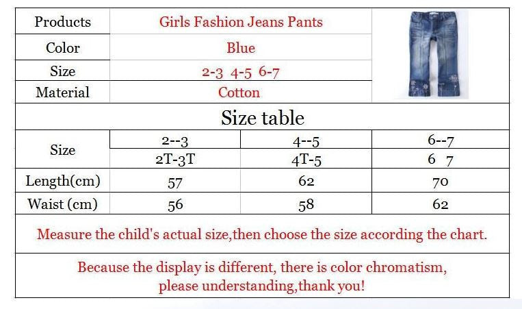 2016 New fashion girls jeans pants embroidery flowers casual kids blue Jeans baby girl denim clothing for children trousers