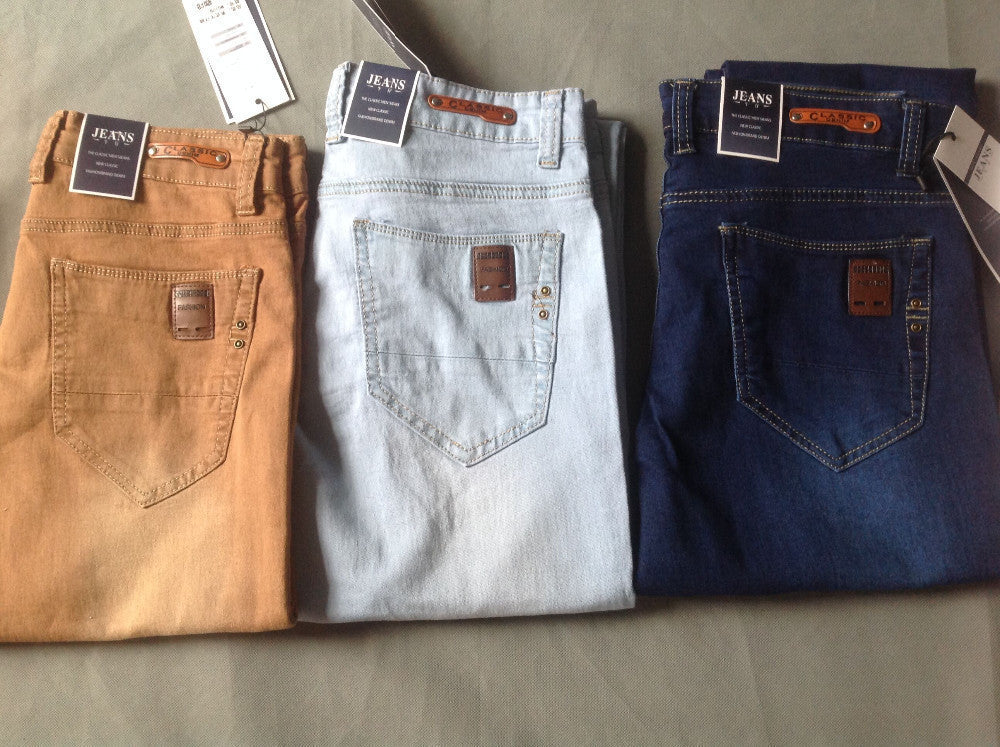 2016 Men's Straight Elastic Waist Skinny Jeans Mid Waist Men's Slim Fit Jean Homme Casual Pants 28-38 Size