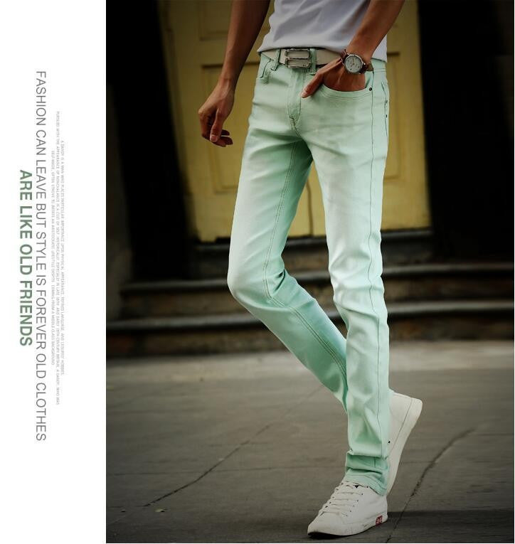 2016 Men's Straight Elastic Waist Skinny Jeans Mid Waist Men's Slim Fit Jean Homme Casual Pants 28-38 Size