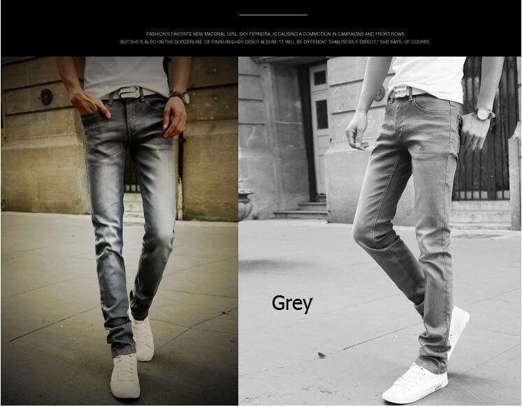 2016 Men's Straight Elastic Waist Skinny Jeans Mid Waist Men's Slim Fit Jean Homme Casual Pants 28-38 Size