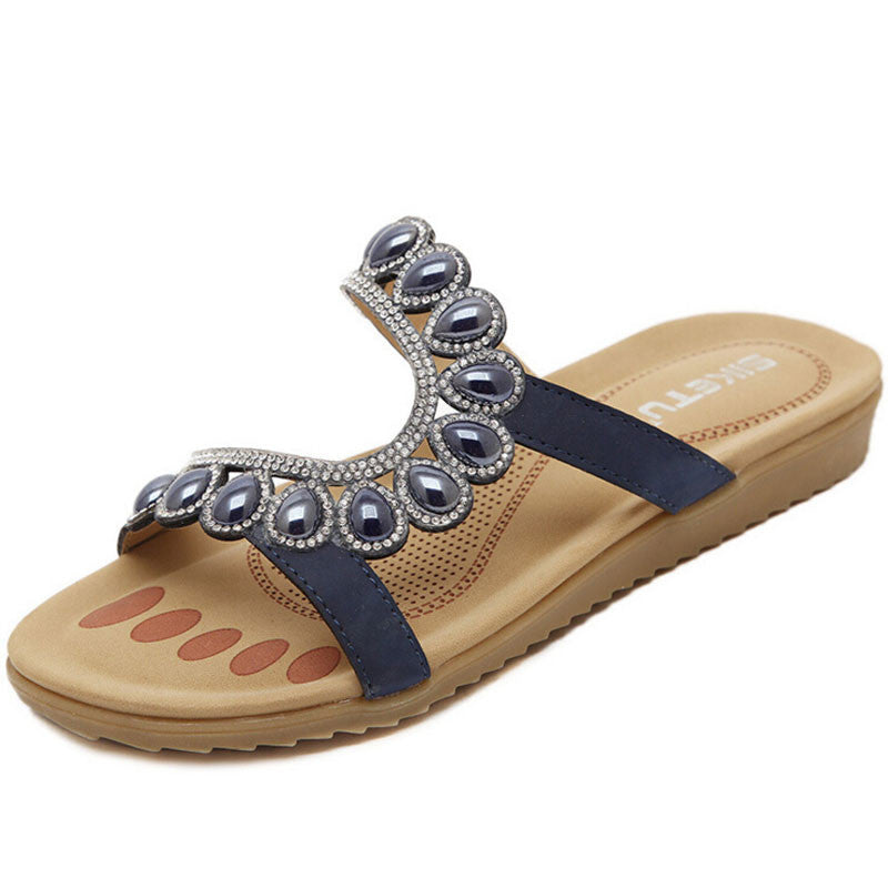 2016 New Women Sandals Rhinestone Women Summer Leisure Sandals Apricot &Blue Slip On Flip FLops Shoes Woman Size 35~41 XWZ1757