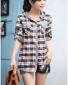 2016 Spring Autumn Fashion Long Sleeved Casual Hoodies Slim OL Plaid Blouses Shirts For Women Sports Suit Sweatshirts