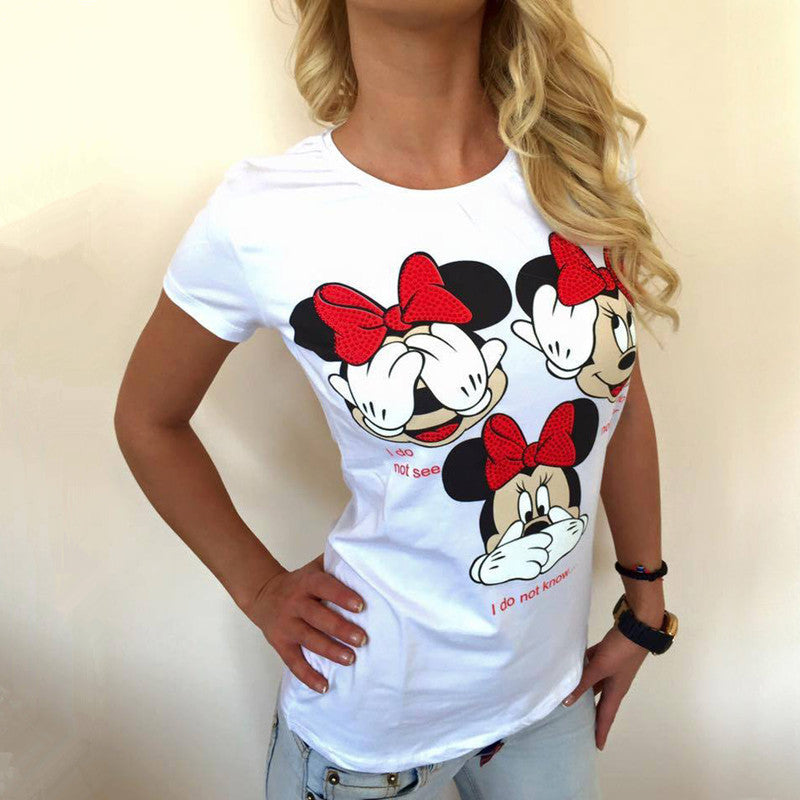 2016 Fashion Short Sleeve T-shirts Plus Size Female T shirts Carton Letter Print Top O-neck Women t shirt 71275