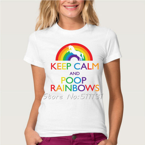 2016 Fashion Cute Cartoon Unicorns Rainbow Printed T Shirt Summer Harajuku Women/Lady Casual White Short Sleeve T-Shirt Tops