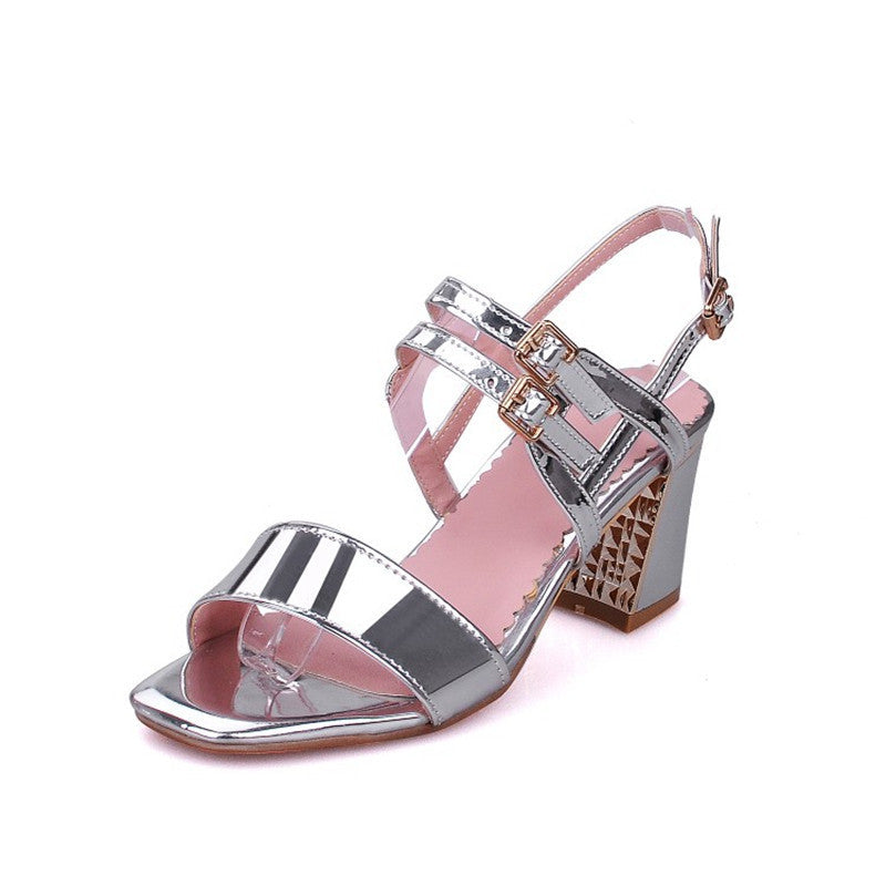 2016 double wide sandals open toe thick high heel women's sandals fashion red bottom women sandals hot sale two strap sandalias