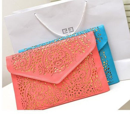 2015 Fashion Vintage women Day clutch Bag Messenger Bags Trend designer handbags Hollow Out envelope Shoulder Bags Clutch yellow