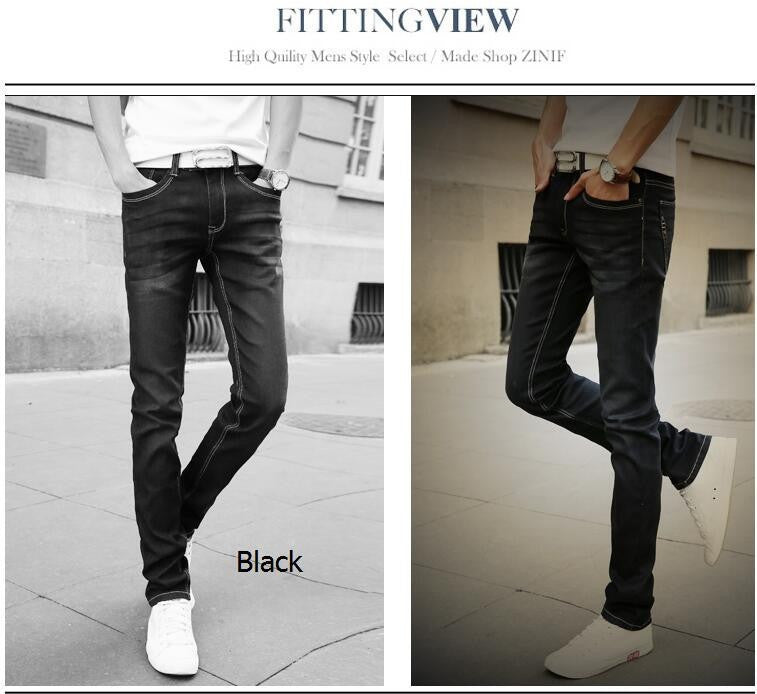 2016 Men's Straight Elastic Waist Skinny Jeans Mid Waist Men's Slim Fit Jean Homme Casual Pants 28-38 Size