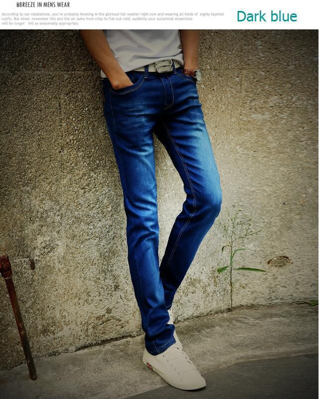 2016 Men's Straight Elastic Waist Skinny Jeans Mid Waist Men's Slim Fit Jean Homme Casual Pants 28-38 Size