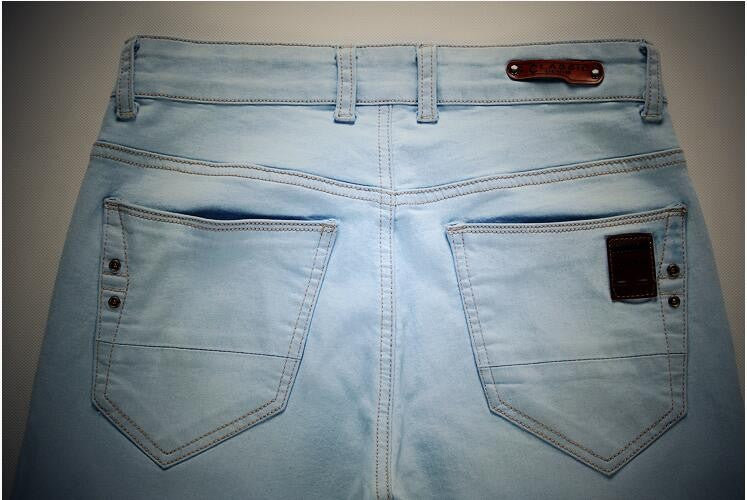 2016 Men's Straight Elastic Waist Skinny Jeans Mid Waist Men's Slim Fit Jean Homme Casual Pants 28-38 Size