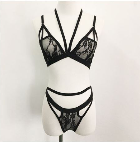 New Brandy Melville Summer Lace Crop Top Halter Mesh See Through Bra Set