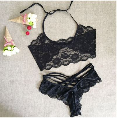 New Brandy Melville Summer Lace Crop Top Halter Mesh See Through Bra Set