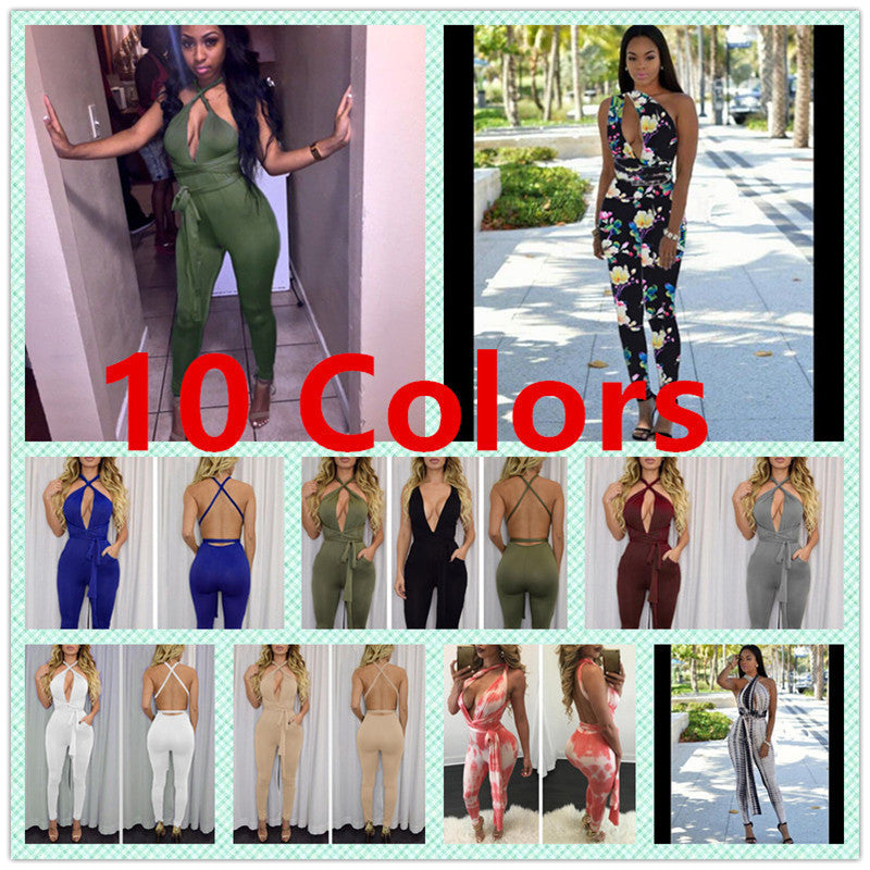 Women New Fashion Pocket Rompers and Jumpsuit Womens Sexy Sleeveless Playsuit Bodysuits Elegant Bandage Jumpsuits