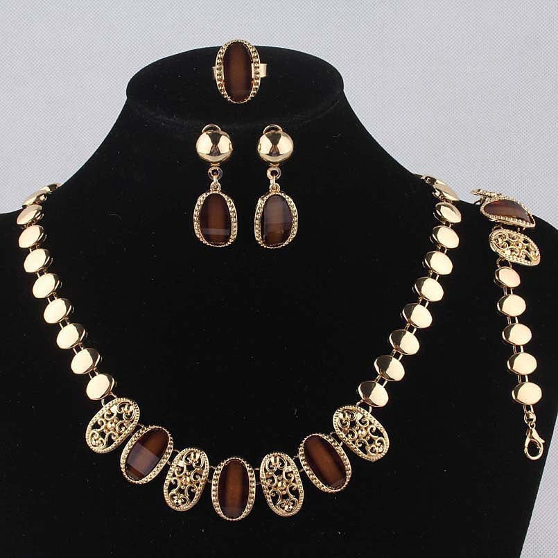 Free Shipping 18k Gold Filled Austrian Crystal Necklace Bracelet Earring Ring Wedding Jewelry Set For Women