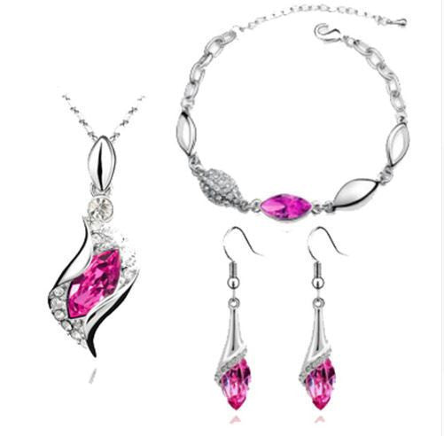 Elegant luxury design new fashion 18k Rose Gold plated colorful Austrian crystal drop jewelry sets women