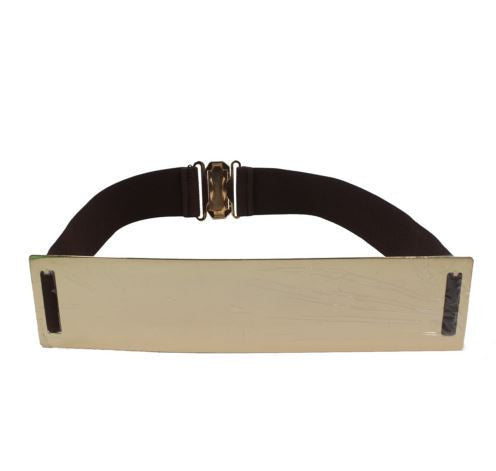 Elastic Mirror Golden Metal Waist Belt Wide Band For Women