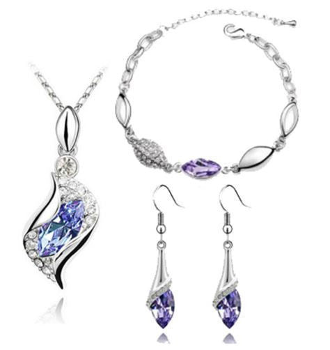 Elegant luxury design new fashion 18k Rose Gold plated colorful Austrian crystal drop jewelry sets women