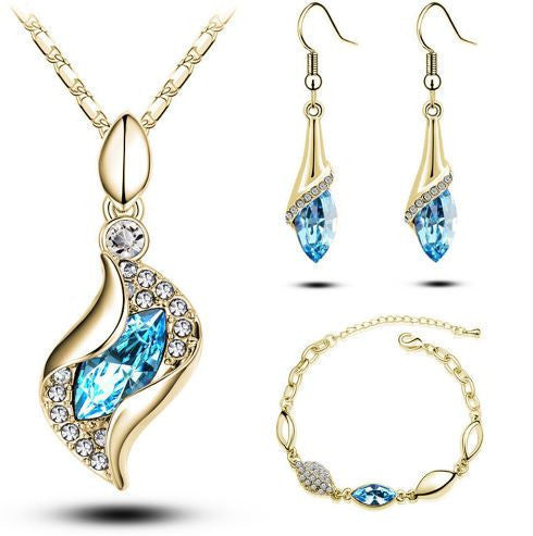 Elegant luxury design new fashion 18k Rose Gold plated colorful Austrian crystal drop jewelry sets women