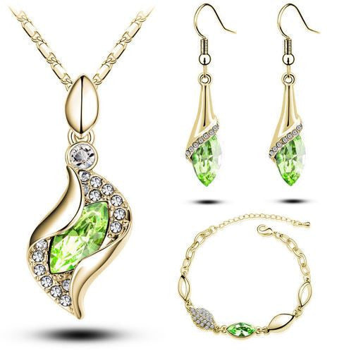 Elegant luxury design new fashion 18k Rose Gold plated colorful Austrian crystal drop jewelry sets women