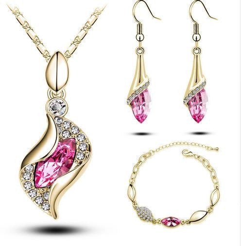 Elegant luxury design new fashion 18k Rose Gold plated colorful Austrian crystal drop jewelry sets women