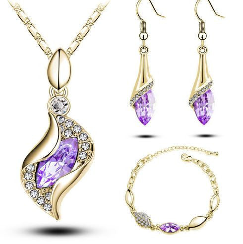 Elegant luxury design new fashion 18k Rose Gold plated colorful Austrian crystal drop jewelry sets women
