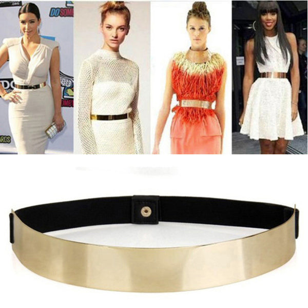 Slim Elastic Metallic Bling Band Gold Plate Metal Waist Belt DropShipping Wholesale