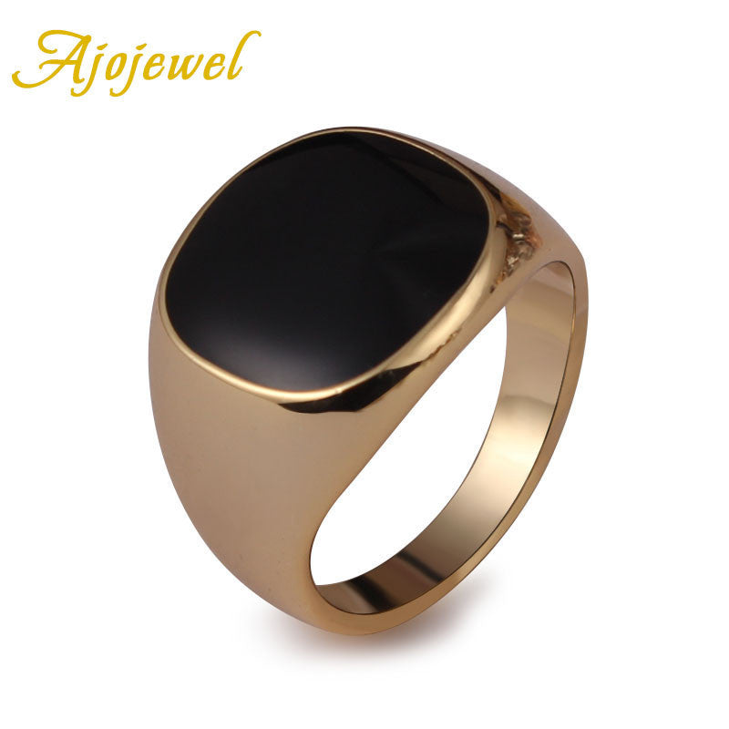 Ajojewel 18K Plated Classic Gold Men Rings Black Enamel Painting Jewelry