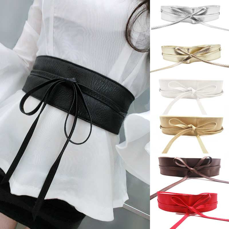 Women belt Soft Leather Wide Self Tie Wrap Around Waist Band Dress Belt