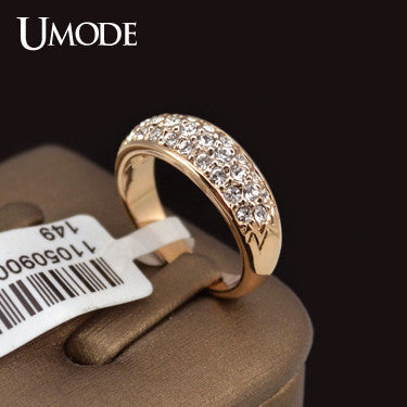 UMODE Classic 18K Rose Gold Plated Rhinestones Studded Finger Rings