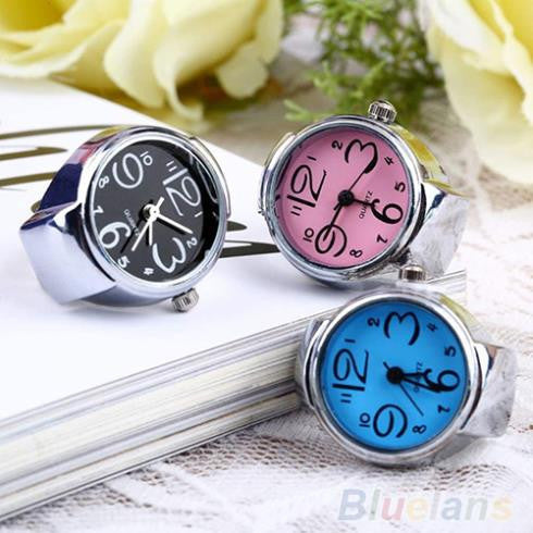 Creative Fashion Lady Girl Steel Round Elastic Quartz Finger Ring watch women