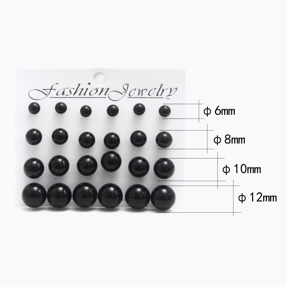 White pearl earrings 6mm/8mm/10mm/12mm Mix Size 1 card 12 pairs stud earrings