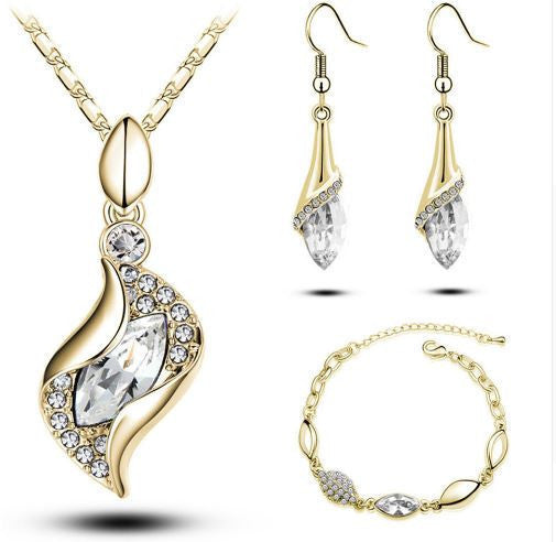 Elegant luxury design new fashion 18k Rose Gold plated colorful Austrian crystal drop jewelry sets women