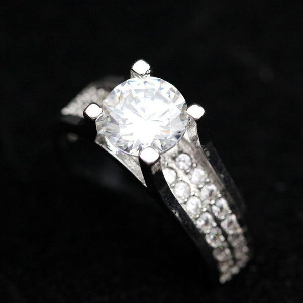 Women's Pave CZ Diamond Rings with Amethyst Blue Topaz Stone