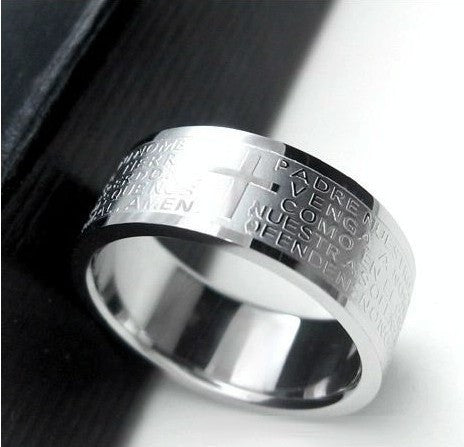 Silver rings for men women Stainless Steel Bible Lord's Prayer Cross Rings