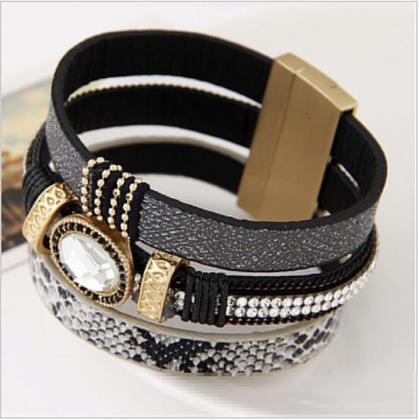Crystal Leather Bracelet Men/Women