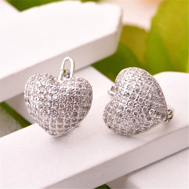 Sterling Silver Trendy Heart Stud Earrings for Women with Stone Simulated Diamond