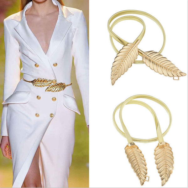 Women Metal Leaves Elastic Waist Dress Belt Strap Waistband Wholesale