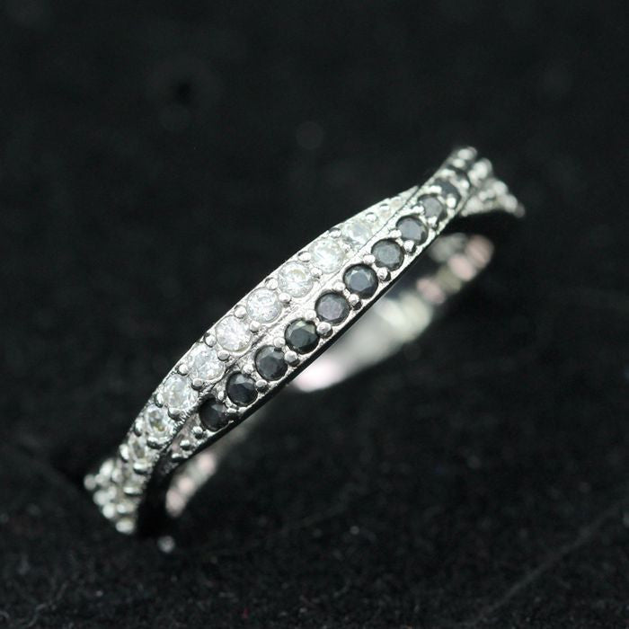 CZ Diamond Silver Plated Black White Crystal Ring